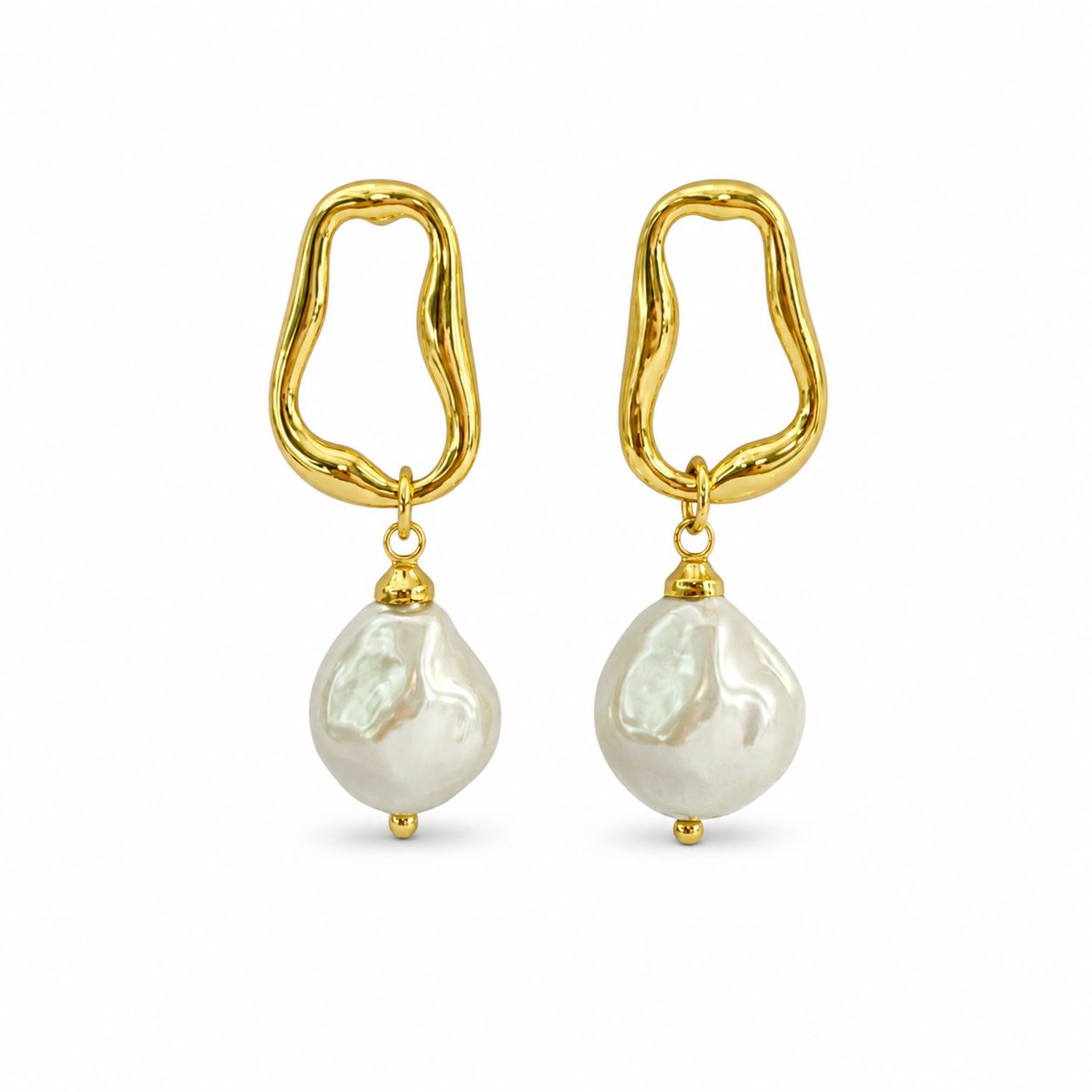 Gold Baroque Pearl Drop Earrings - EVN Jewellery UK