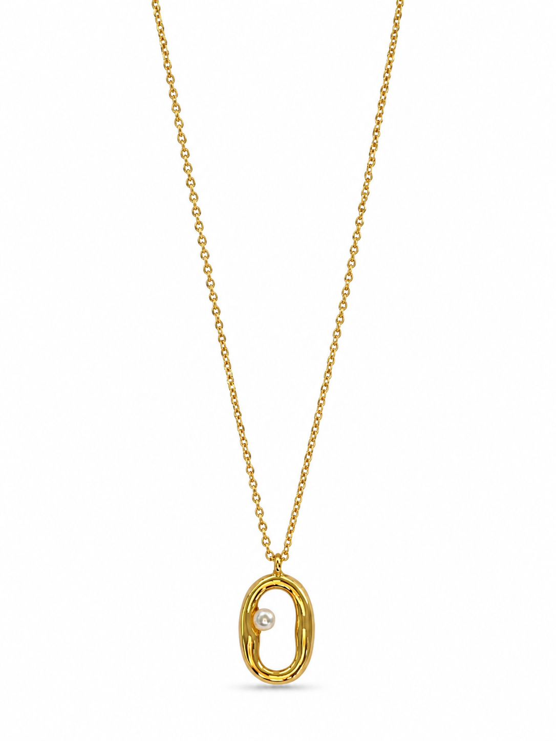 Gold Oval Pearl Pendant Necklace view 2