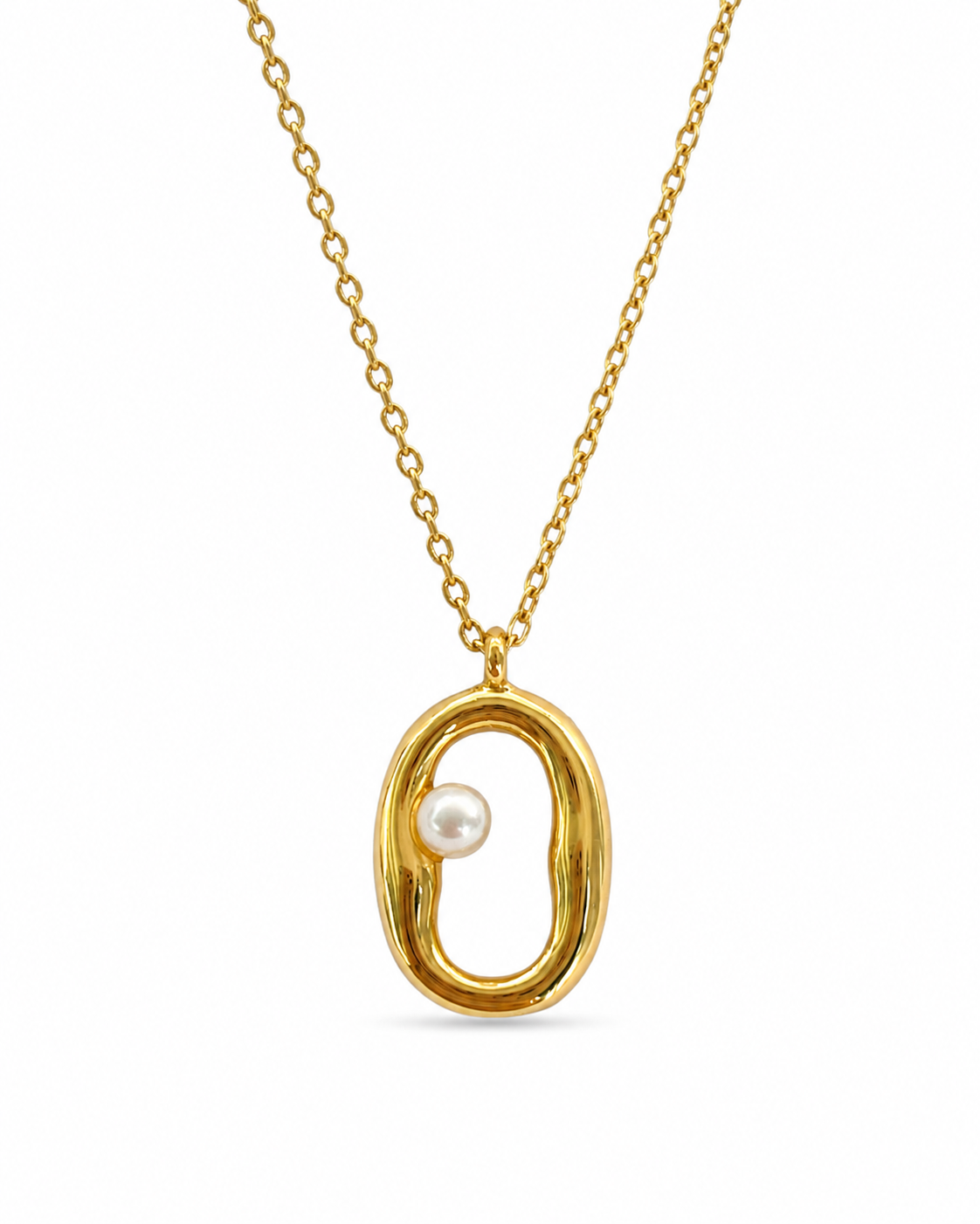 Gold Oval Pearl Pendant Necklace - EVN Jewellery UK