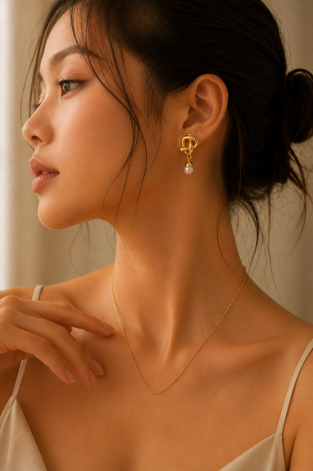 Gold Pearl Drop Statement Earrings view 2