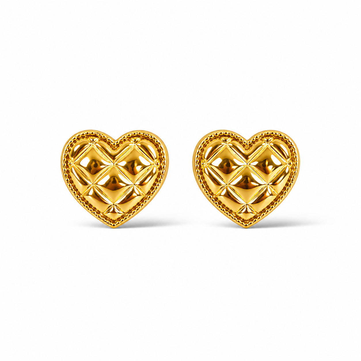 Gold Quilted Heart Stud Earrings - EVN Jewellery UK