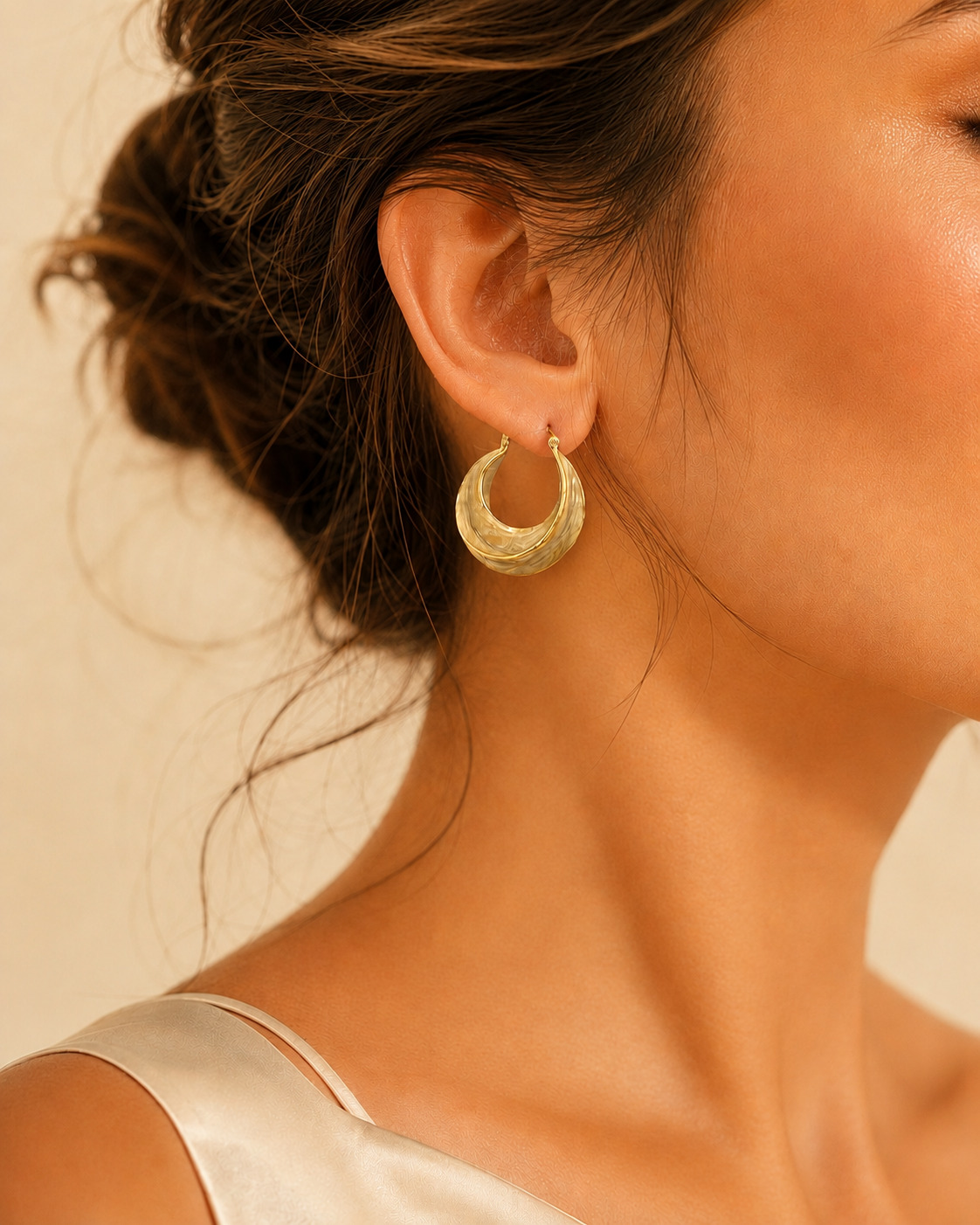 Textured Gold Hoop Earrings view 4